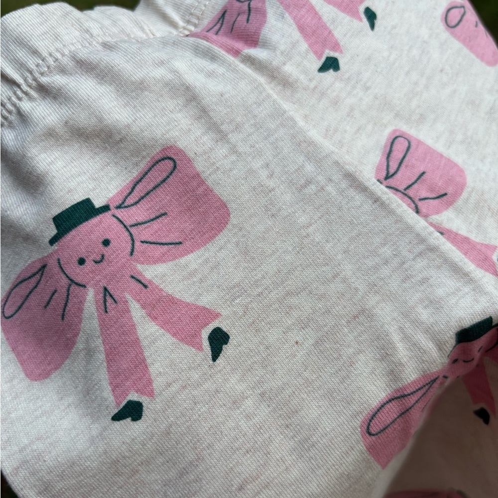 Tiny Cottons walking bow pink heather leggings 12m NWT